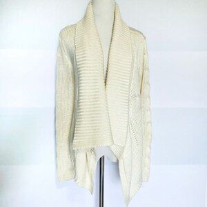 Size Medium TO THE MAX Ivory Open Front Chunky Waffle Knit Cardigan